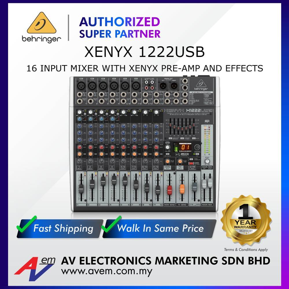BEHRINGER XENYX X1222USB 16-Input 2/2-Bus Mixer with Compressors
